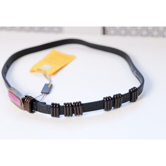 FENDI Rare Vintage Pink Stone Black Leather Belt (Size 70cm, 28in) main image 4